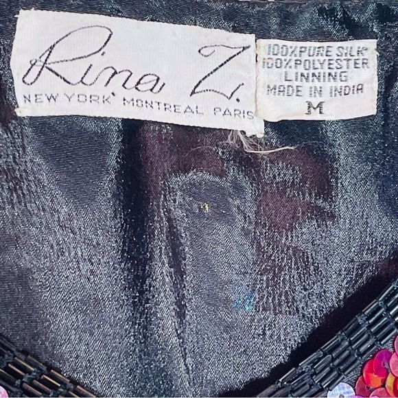 Vintage Rina Z Beaded Sequin Jacket 100% Silk Window Pane Boxy Cardigan … - Picture 9 of 14